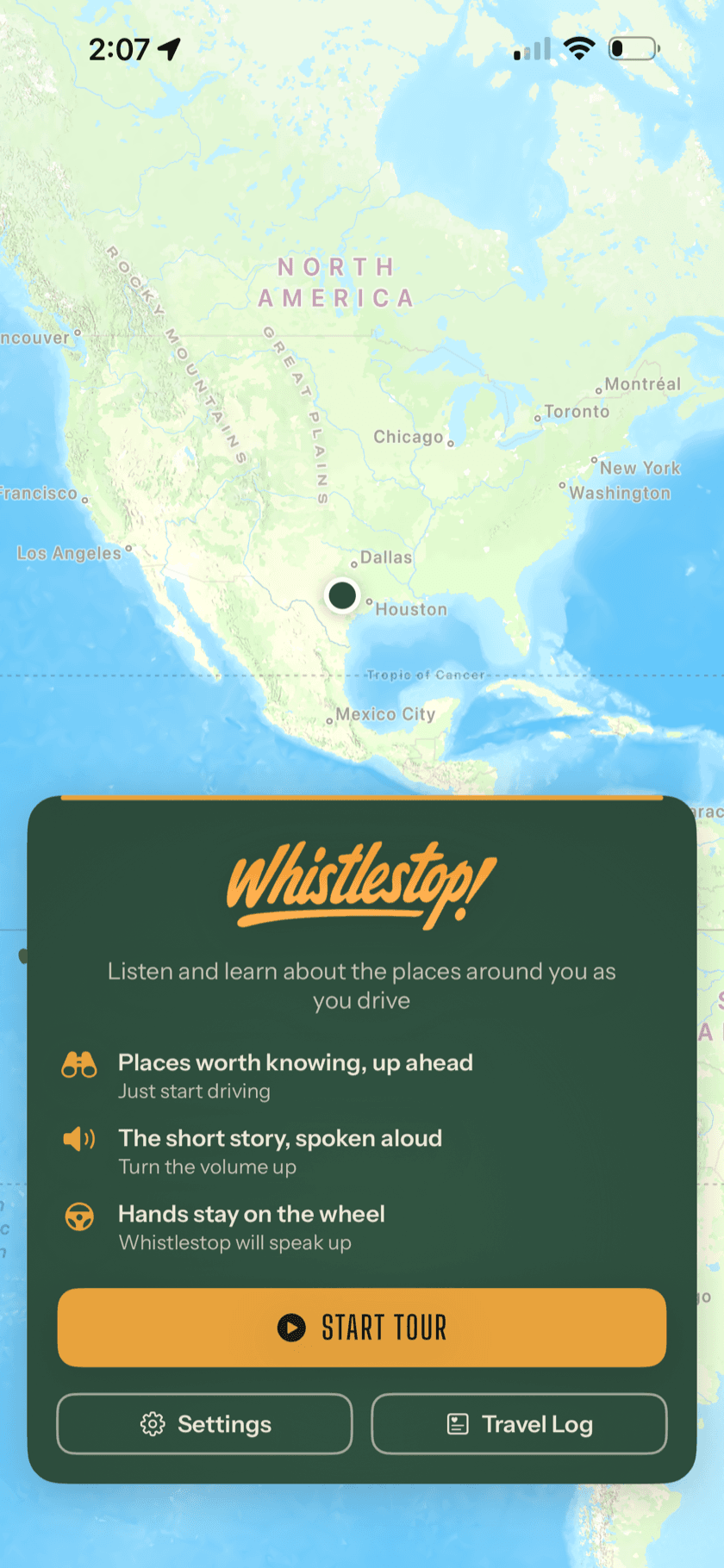 The Whistlestop start screen